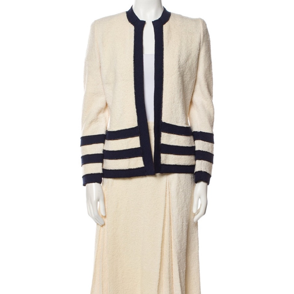Vintage Adolfo Cream and Navy Blue Two-Piece Skirt Set - Size Small - Picture 3 of 12